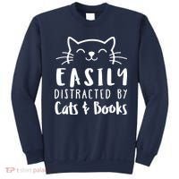 Easily Distracted By Cats And Books Cat & Book Lover Sweatshirt thumb 0
