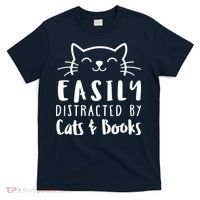 Easily Distracted By Cats And Books Cat & Book Lover T-Shirt thumb 0