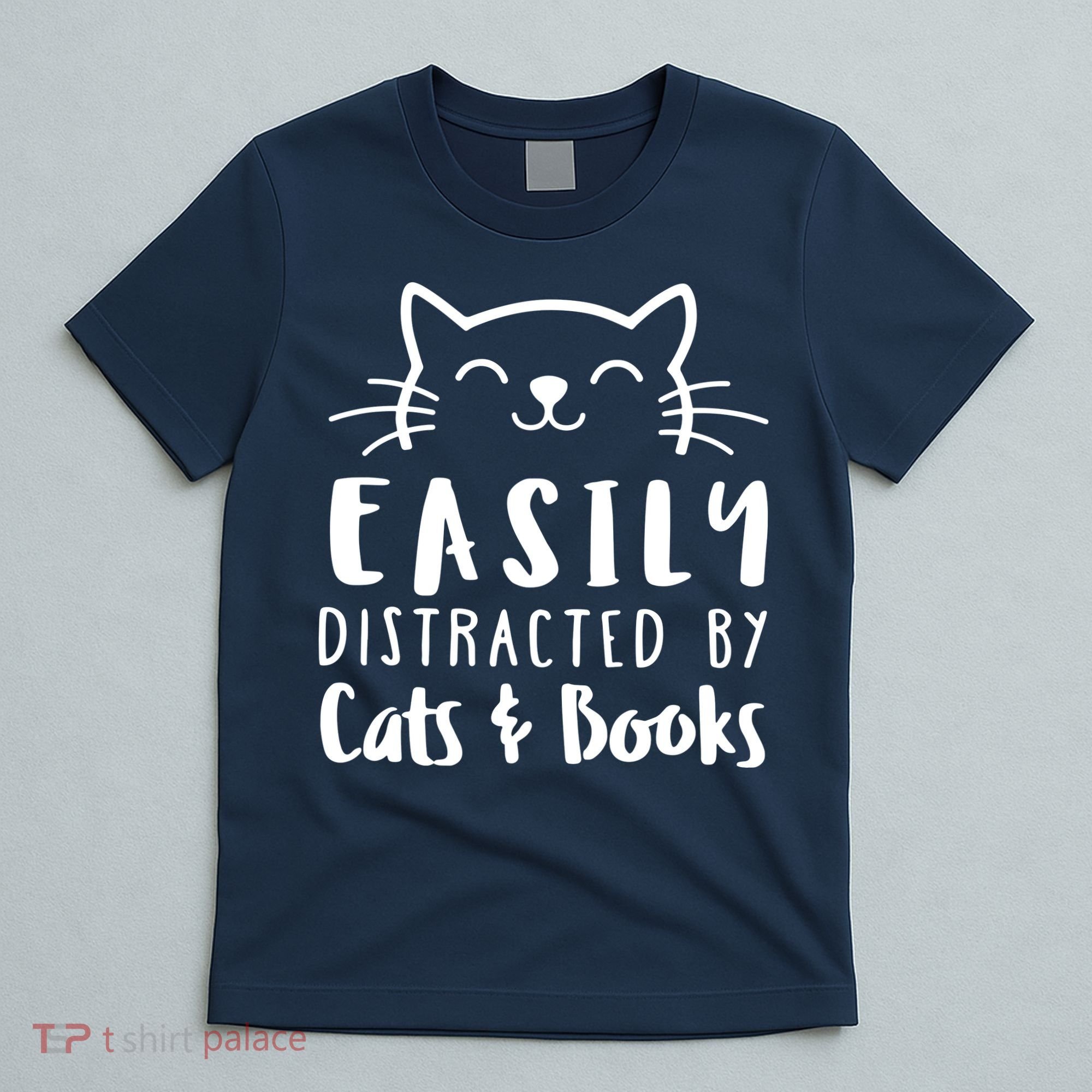Easily Distracted By Cats And Books Cat & Book Lover T-Shirt