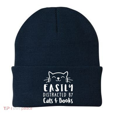Easily Distracted By Cats And Books Cat & Book Lover Beanie