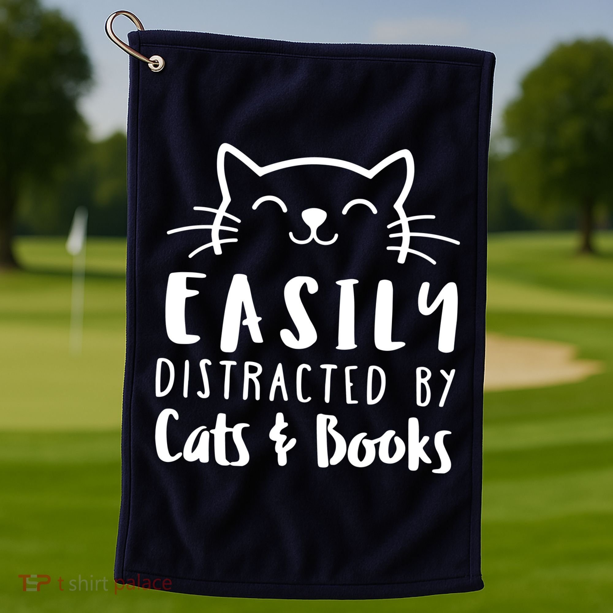 Easily Distracted By Cats And Books Cat & Book Lover Golf Towel