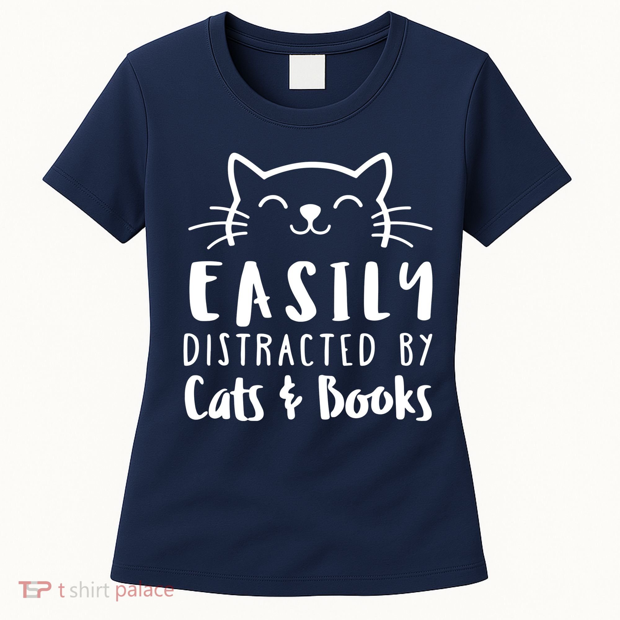 Easily Distracted By Cats And Books Cat & Book Lover Women's T-Shirt