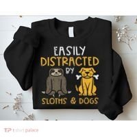 Easily Distracted By Sloths Dogs Animal Lover Women Sweatshirt thumb 2