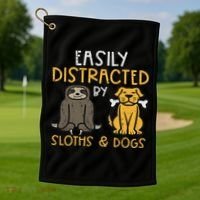 Easily Distracted By Sloths Dogs Animal Lover Women Golf Towel thumb 1