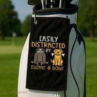 Easily Distracted By Sloths Dogs Animal Lover Women Golf Towel thumb 2