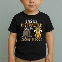 Easily Distracted By Sloths Dogs Animal Lover Women Toddler T-Shirt thumb 2