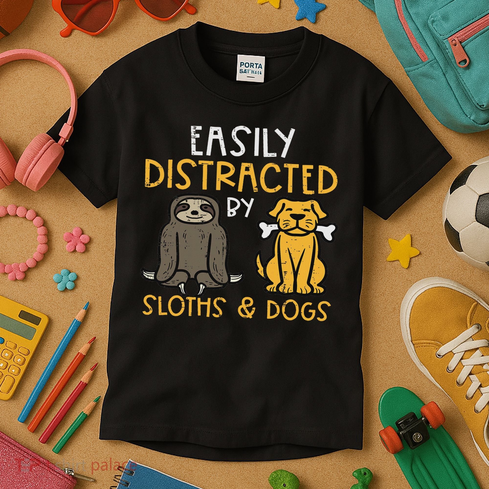 Easily Distracted By Sloths Dogs Animal Lover Women Kids T-Shirt