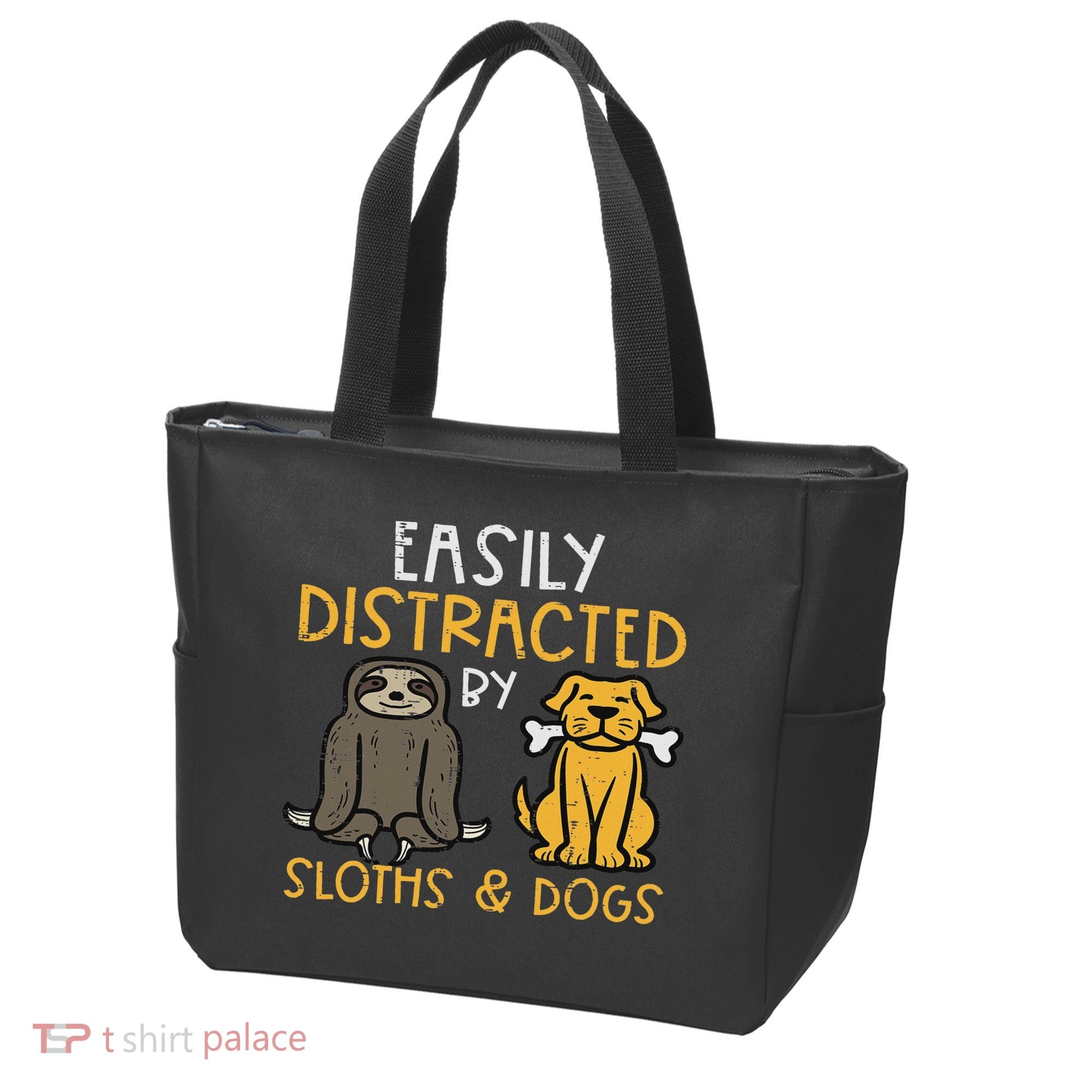Easily Distracted By Sloths Dogs Animal Lover Women Tote Bag