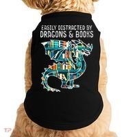 Easily Distracted By Dragons Books Funny Reading Bookworm Doggie Tank thumb 0