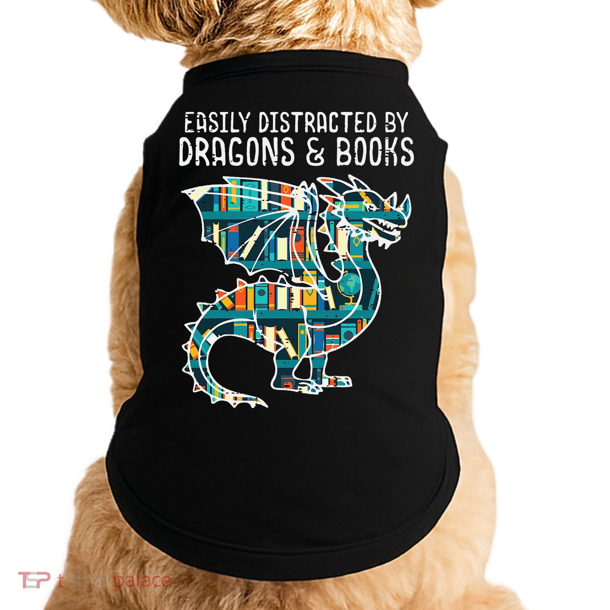 Easily Distracted By Dragons Books Funny Reading Bookworm Doggie Tank