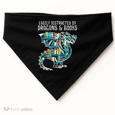 Easily Distracted By Dragons Books Funny Reading Bookworm USA-Made Doggie Bandana