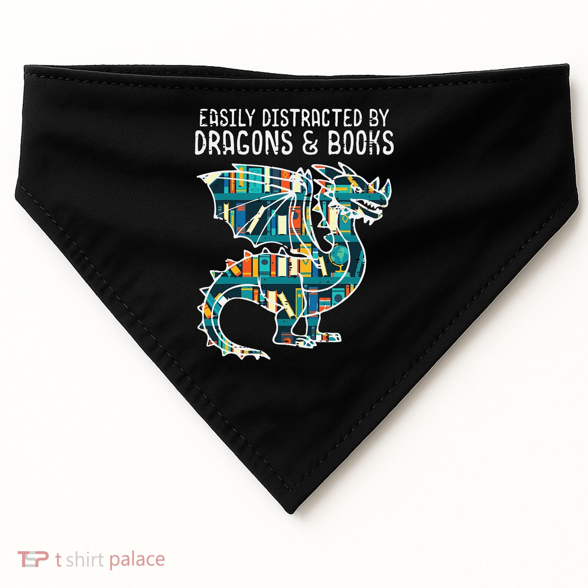 Easily Distracted By Dragons Books Funny Reading Bookworm USA-Made Doggie Bandana