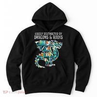 Easily Distracted By Dragons Books Funny Reading Bookworm Hoodie thumb 0