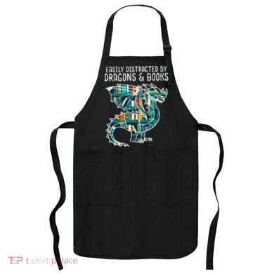 Easily Distracted By Dragons Books Funny Reading Bookworm Apron