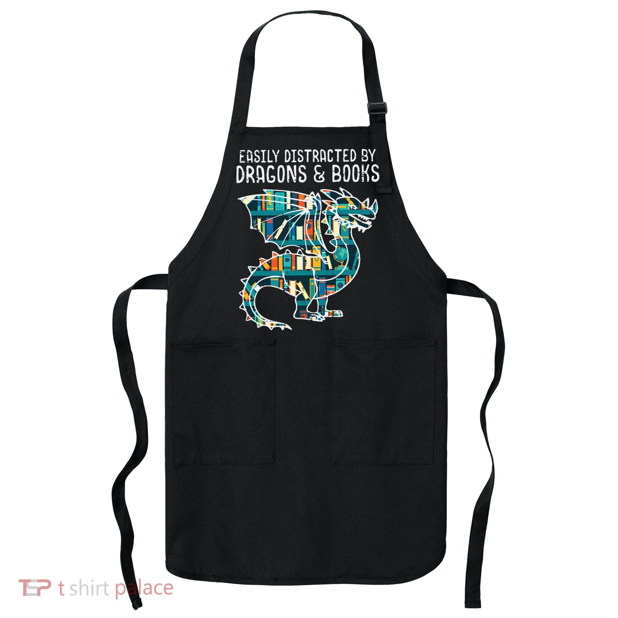 Easily Distracted By Dragons Books Funny Reading Bookworm Apron