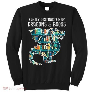 Easily Distracted By Dragons Books Funny Reading Bookworm Sweatshirt