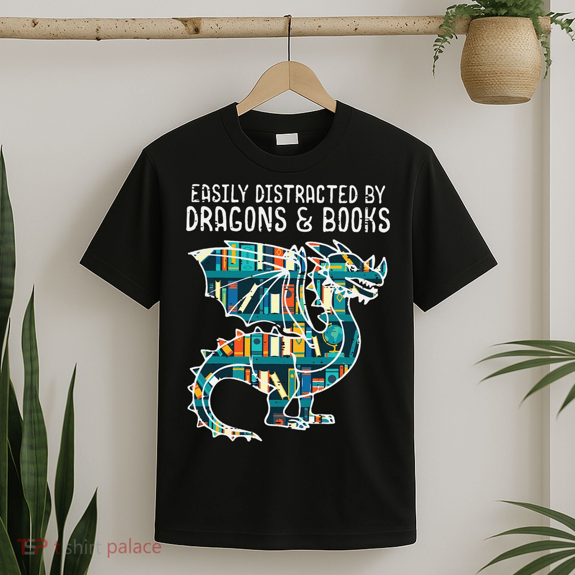 Easily Distracted By Dragons Books Funny Reading Bookworm T-Shirt
