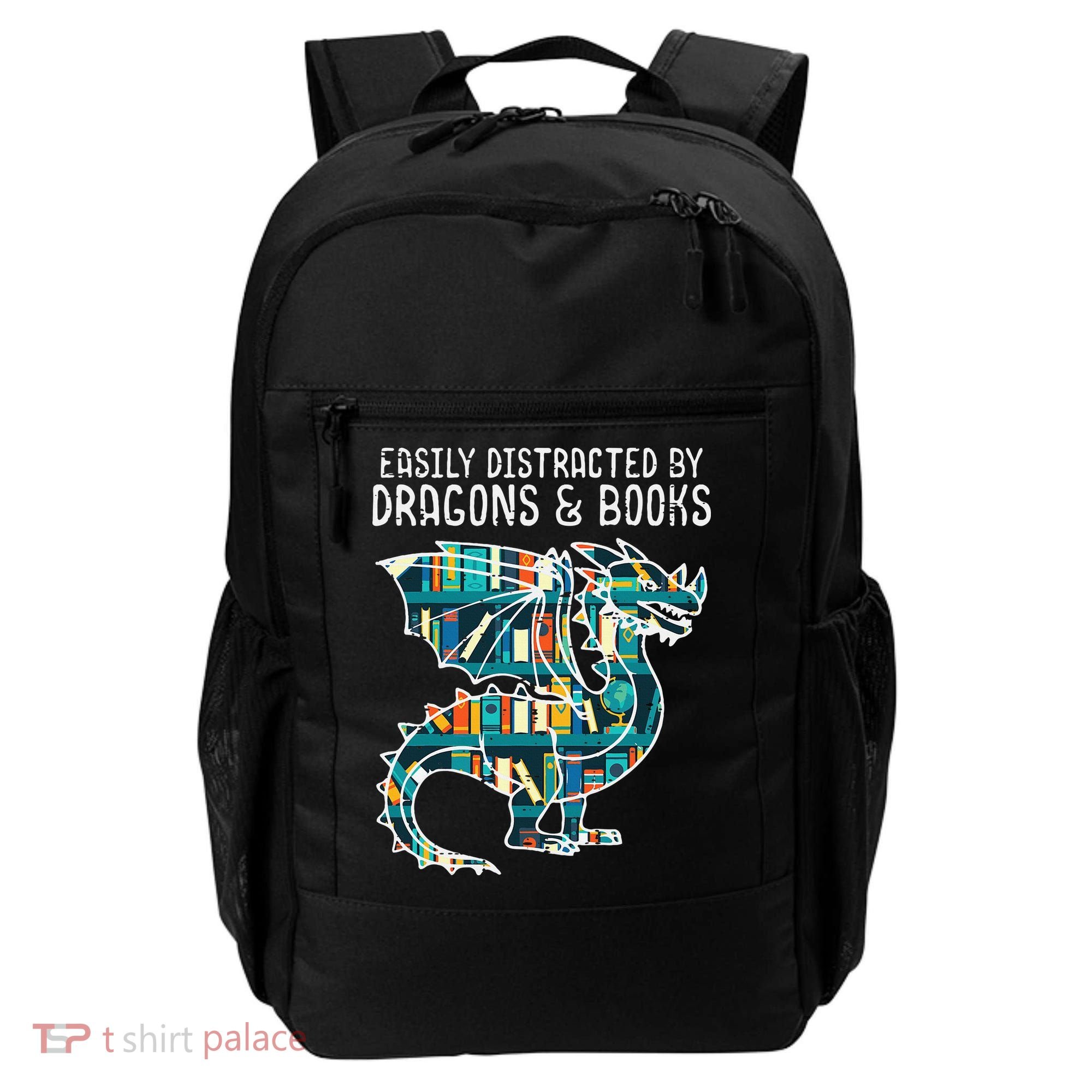 Easily Distracted By Dragons Books Funny Reading Bookworm Backpack