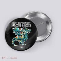 Easily Distracted By Dragons Books Funny Reading Bookworm Button thumb 0