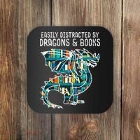 Easily Distracted By Dragons Books Funny Reading Bookworm Coaster thumb 0
