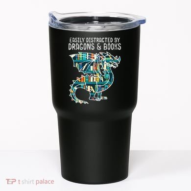 Easily Distracted By Dragons Books Funny Reading Bookworm Tumbler