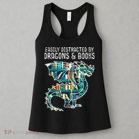 Easily Distracted By Dragons Books Funny Reading Bookworm Women's Tank Top thumb 3