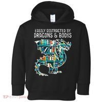 Easily Distracted By Dragons Books Funny Reading Bookworm Toddler Hoodie thumb 0