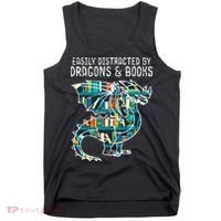Easily Distracted By Dragons Books Funny Reading Bookworm Tank Top thumb 0