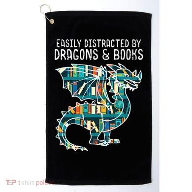 Easily Distracted By Dragons Books Funny Reading Bookworm Golf Towel