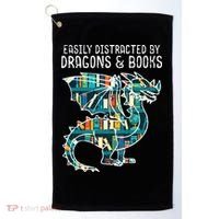 Easily Distracted By Dragons Books Funny Reading Bookworm Golf Towel thumb 0