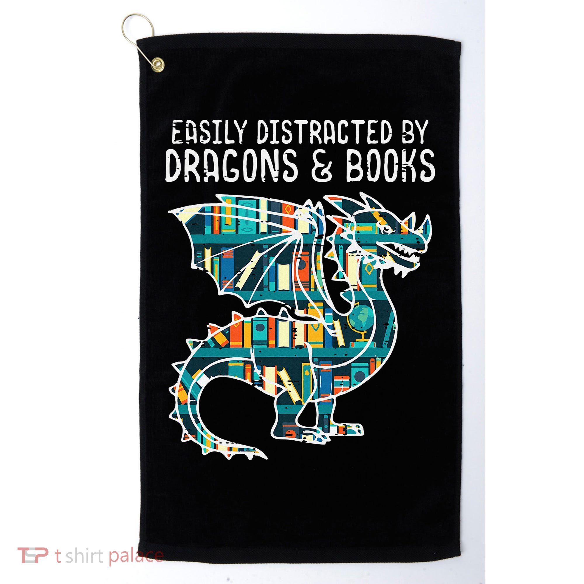 Easily Distracted By Dragons Books Funny Reading Bookworm Golf Towel