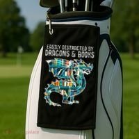 Easily Distracted By Dragons Books Funny Reading Bookworm Golf Towel thumb 2