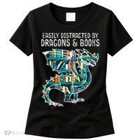 Easily Distracted By Dragons Books Funny Reading Bookworm Women's T-Shirt thumb 0