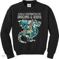 Easily Distracted By Dragons Books Funny Reading Bookworm Kids Sweatshirt thumb 0