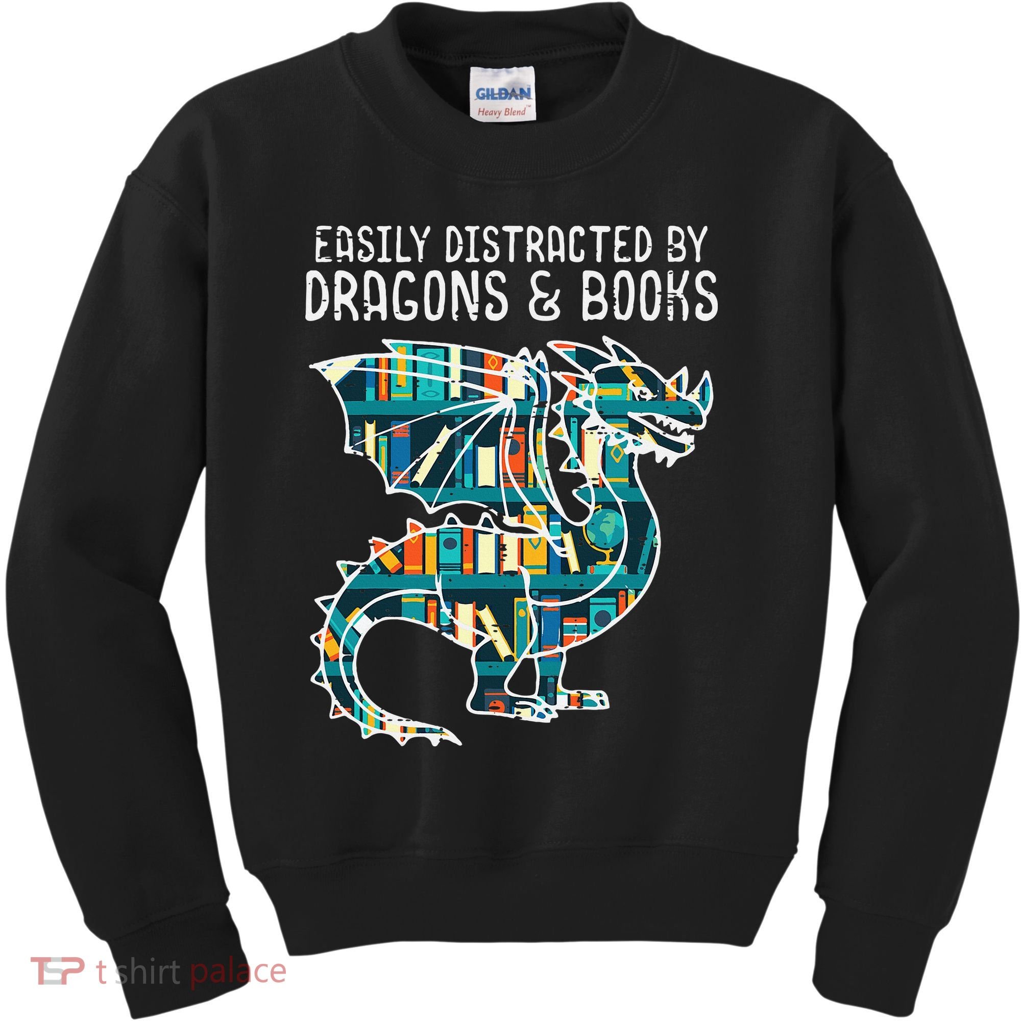 Easily Distracted By Dragons Books Funny Reading Bookworm Kids Sweatshirt