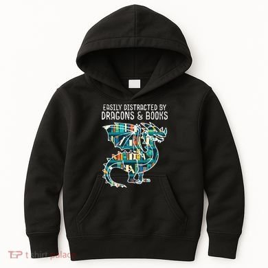 Easily Distracted By Dragons Books Funny Reading Bookworm Kids Hoodie