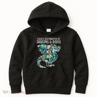 Easily Distracted By Dragons Books Funny Reading Bookworm Kids Hoodie thumb 0