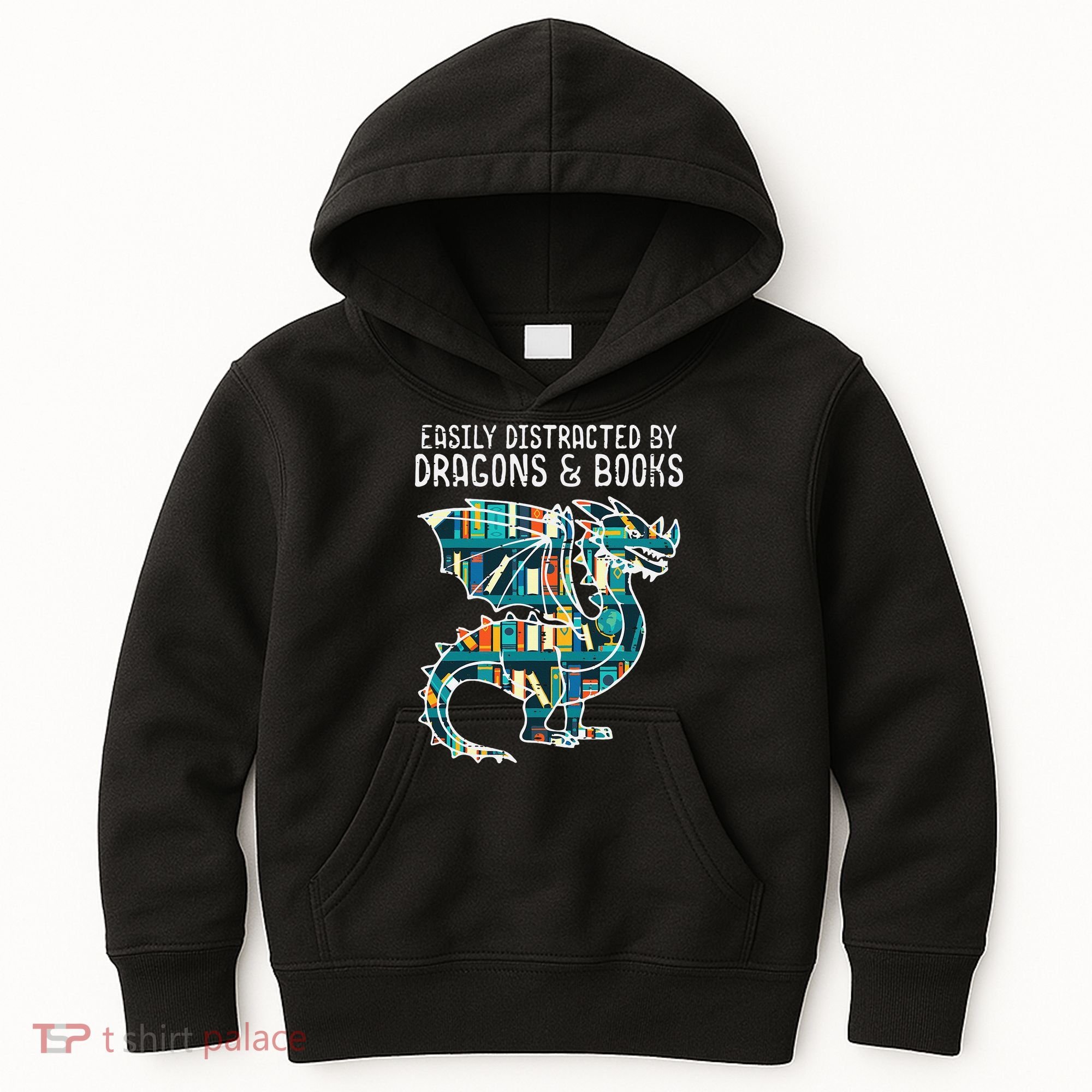 Easily Distracted By Dragons Books Funny Reading Bookworm Kids Hoodie