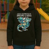 Easily Distracted By Dragons Books Funny Reading Bookworm Kids Hoodie thumb 3
