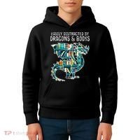 Easily Distracted By Dragons Books Funny Reading Bookworm Kids Hoodie thumb 4