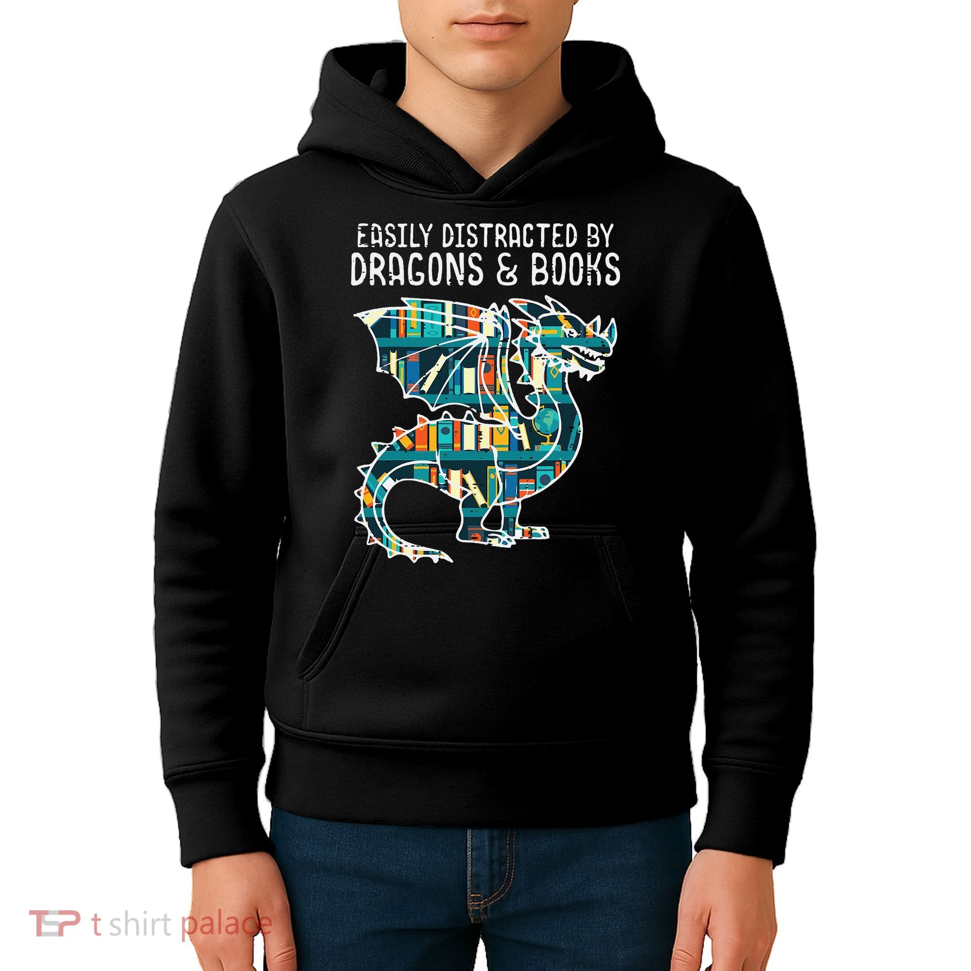 Easily Distracted By Dragons Books Funny Reading Bookworm Kids Hoodie