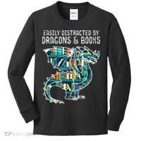 Easily Distracted By Dragons Books Funny Reading Bookworm Kids Long Sleeve Shirt thumb 0