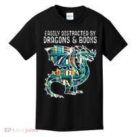 Easily Distracted By Dragons Books Funny Reading Bookworm Kids T-Shirt thumb 0