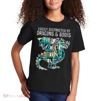 Easily Distracted By Dragons Books Funny Reading Bookworm Kids T-Shirt thumb 2
