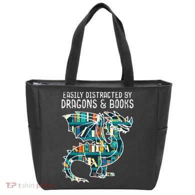 Easily Distracted By Dragons Books Funny Reading Bookworm Tote Bag