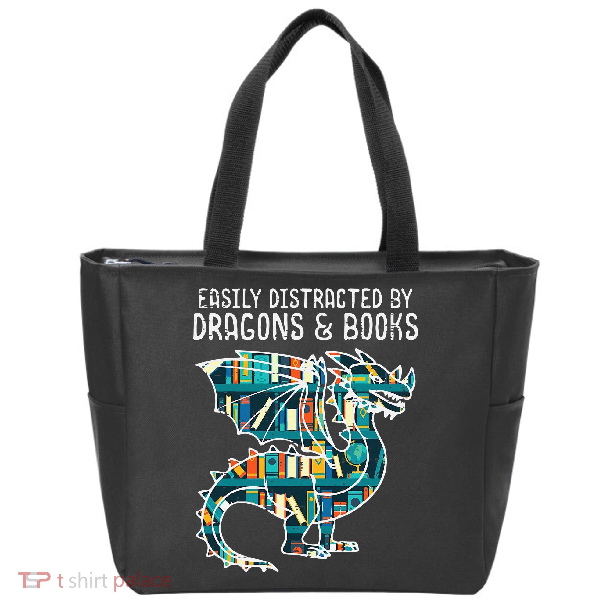 Easily Distracted By Dragons Books Funny Reading Bookworm Tote Bag