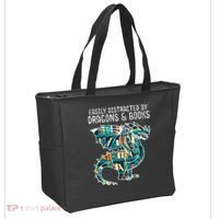 Easily Distracted By Dragons Books Funny Reading Bookworm Tote Bag thumb 2