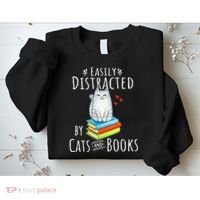 Easily Distracted By Cats And Books Sweatshirt thumb 2