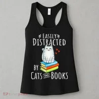 Easily Distracted By Cats And Books Women's Tank Top thumb 3
