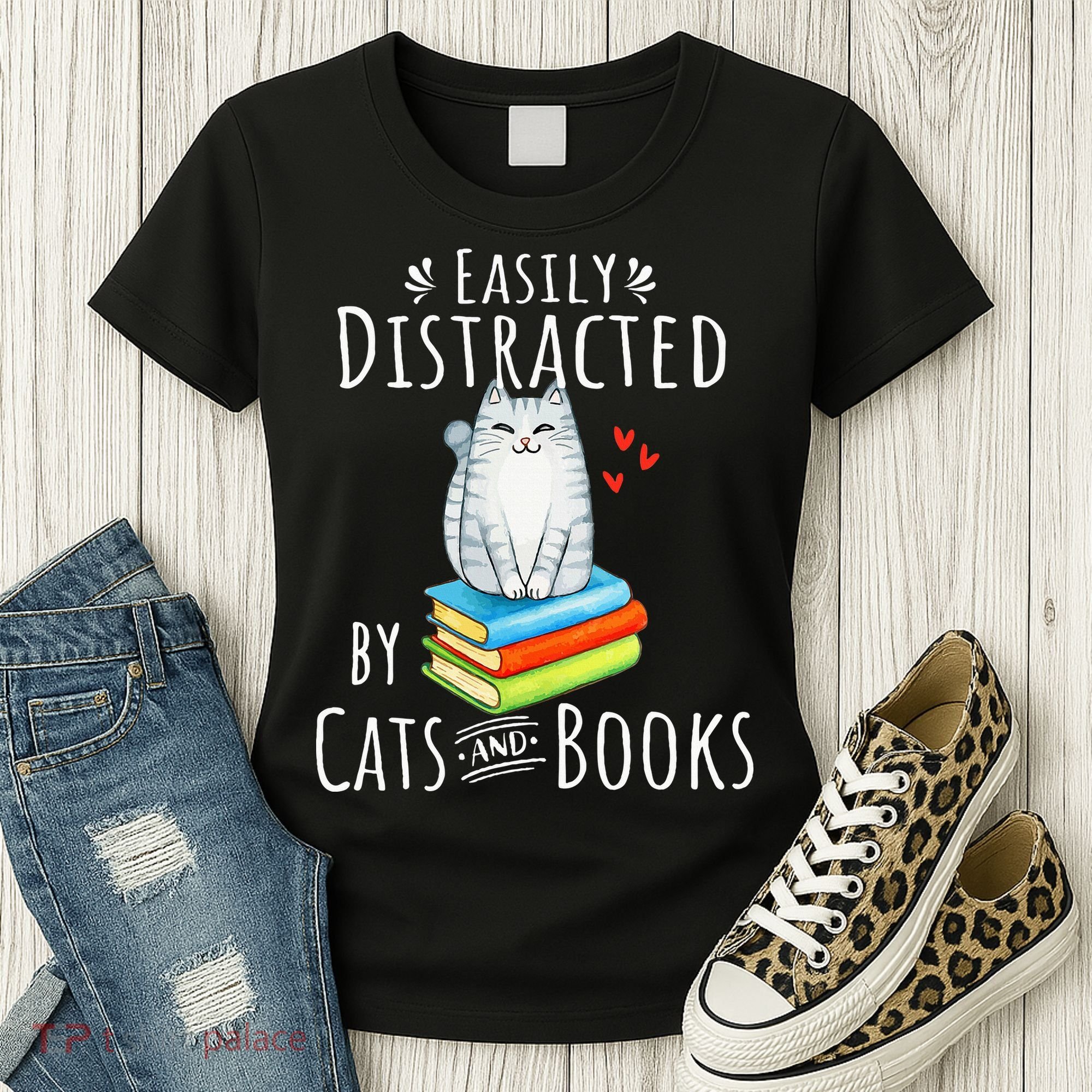 Easily Distracted By Cats And Books Women's T-Shirt